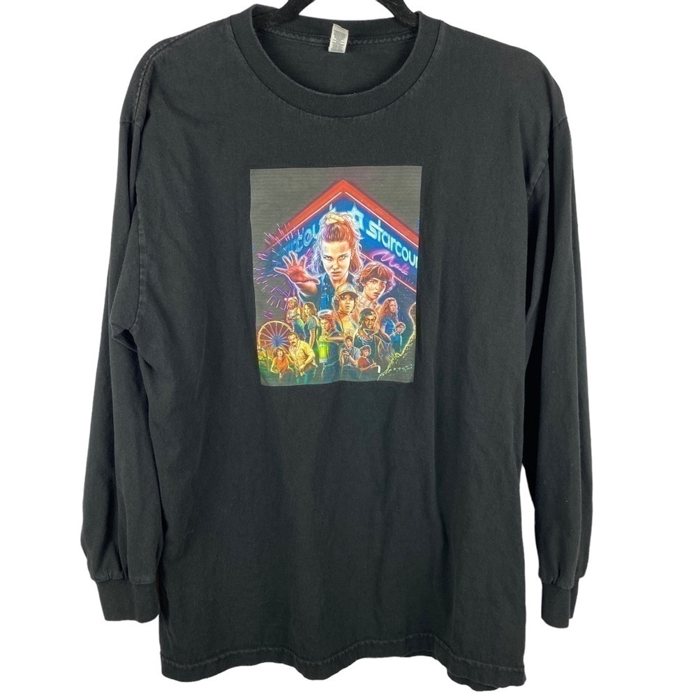 ✨3/$21✨ Stranger Things Long Sleeve Graphic Tee Large Black Hawkins Retro Shirt